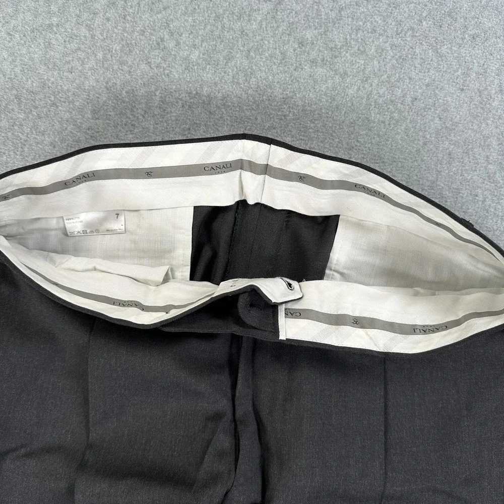 Canali Dress Pants 100% Wool Mens 36x31 Gray Pleated Front Straight Leg Trousers